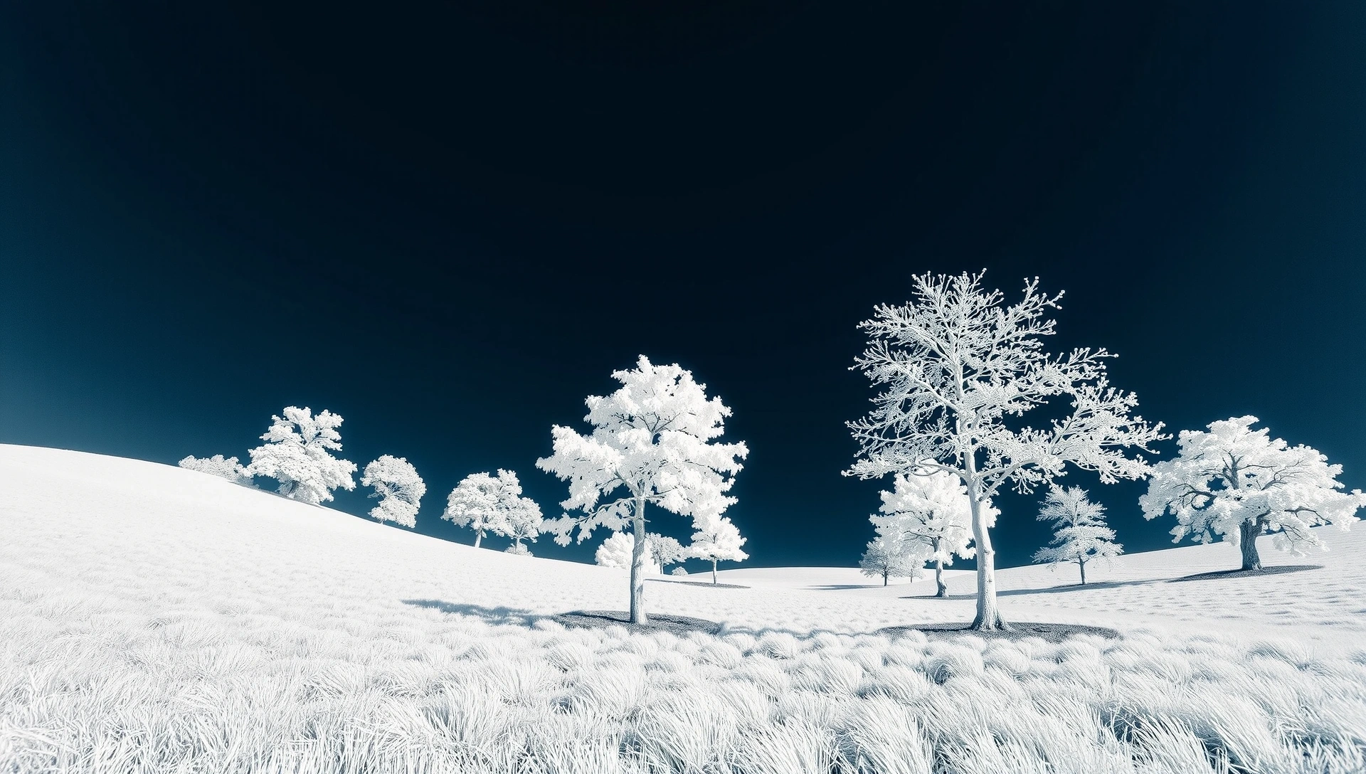 Surreal white foliage landscape